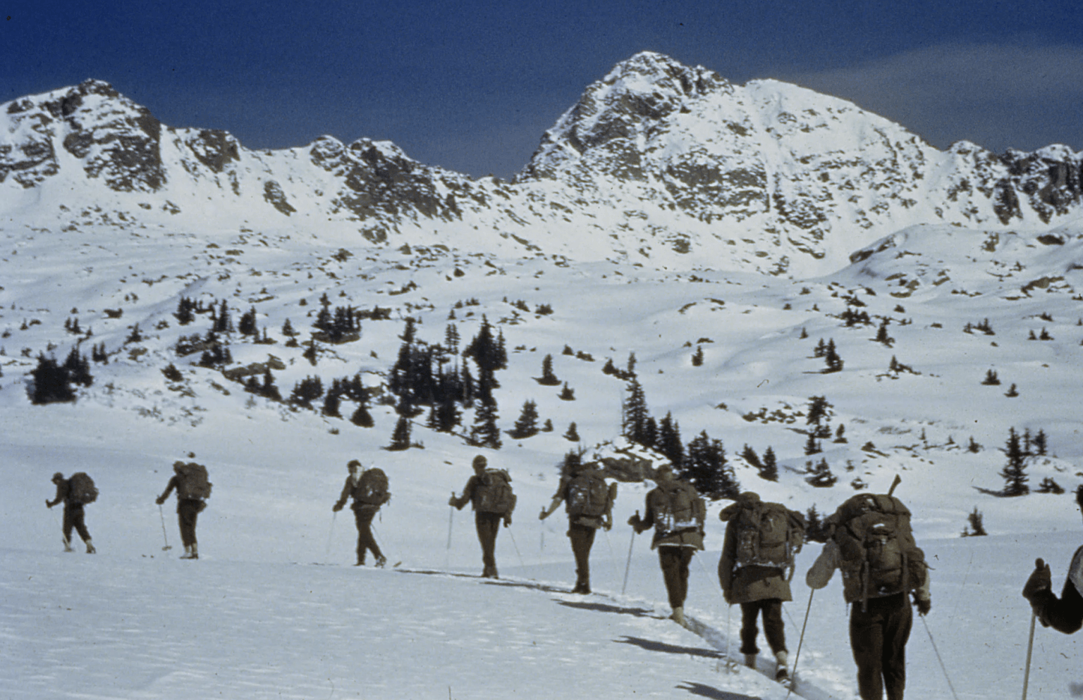 10th Mountain Division solders train in the high country above Camp Hale